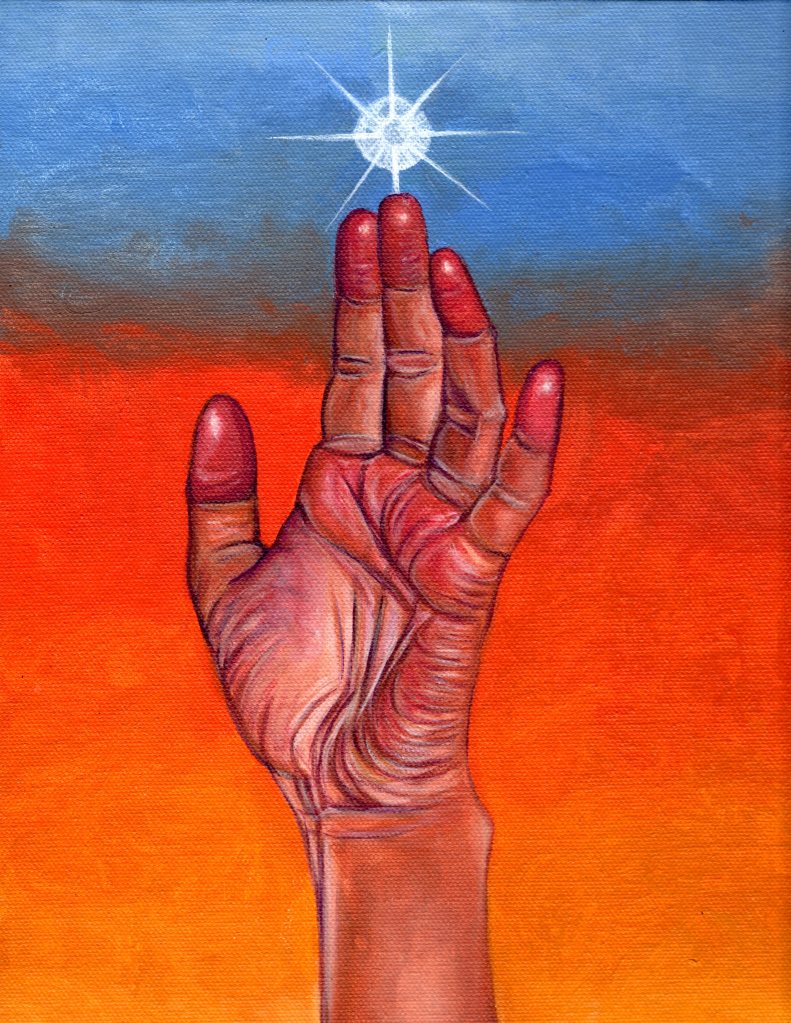 Starlight, Starbright (wishing on satellites), 2025, acrylic on panel - Larissa Monique Hauck